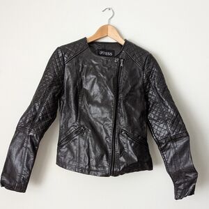 GUESS Black Geonna Faux Suede Vegan Leather Quilted Moto Jacket SIZE Small